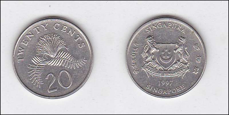 SINGAPORE 20 CENTS 1997 HIGH GRADE