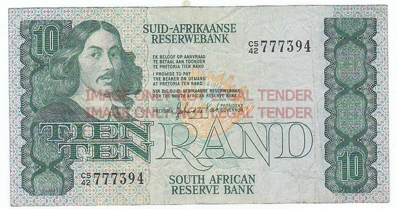 SOUTH AFRICA 10 RAND GERHARD DE KOCK C542 777394 ALL THE SEVENS /  1982