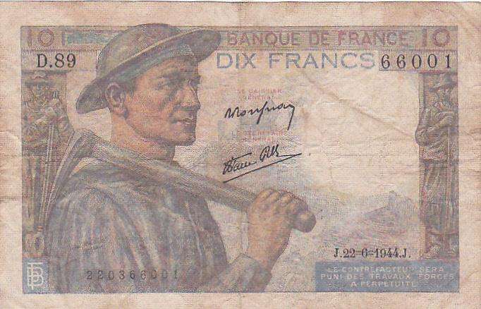 FRANCE 10 FRANCS 1944