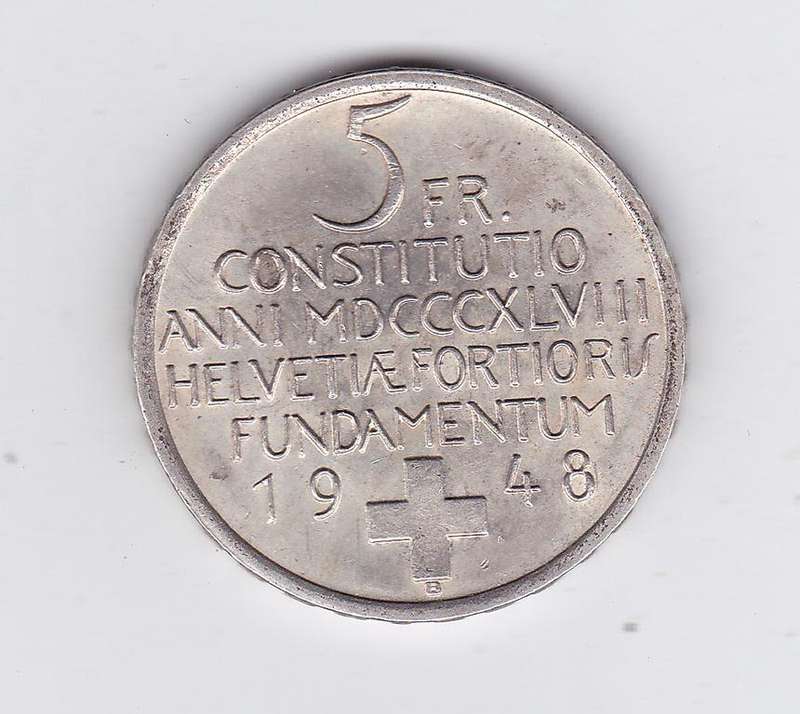 SWITZERLAND 5 FRANCS 1948 SILVER .835