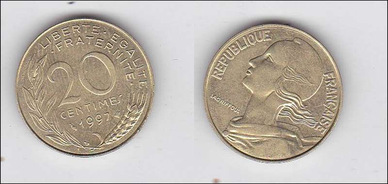 FRANCE 20 CENTS 1997 EXTRA FINE