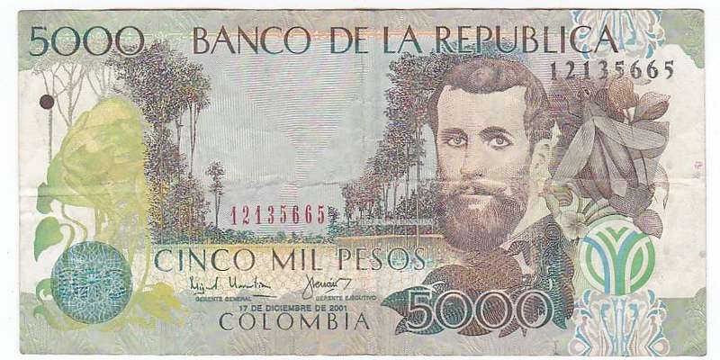 COLOMBIA 5000 PESOS 2001 FACE VALUE R23