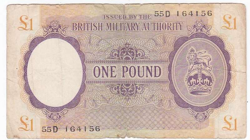 BRITISH MILITARY AUTHORITY 1 POUND 55D 164156