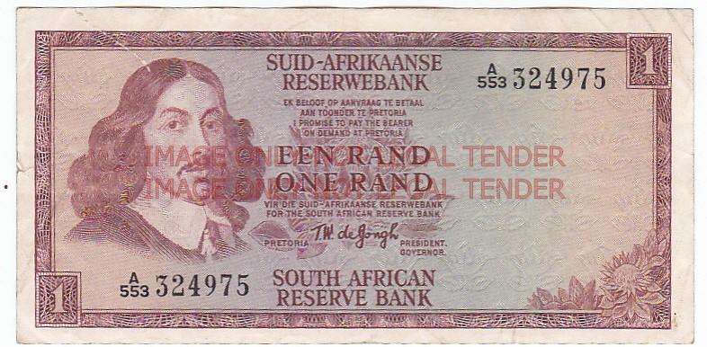 SOUTH AFRICA 1 RAND T.W. DE JONGH A553 324975 / 1972