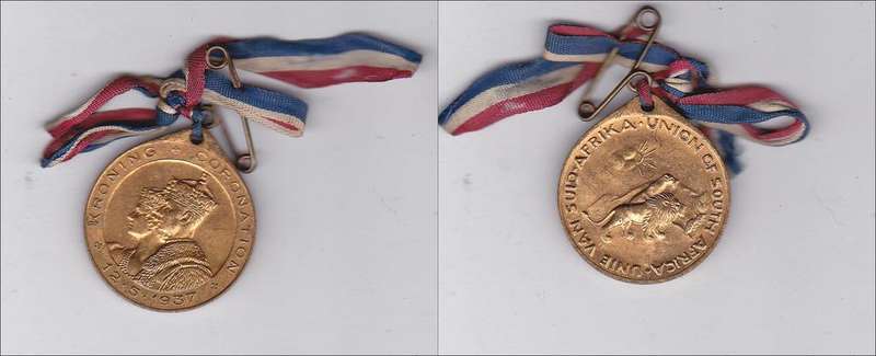 UNION OF SOUTH AFRICA CORONATION MEDAL 12.5.1937 WITH RIBBON