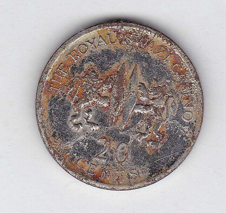 ROYAL SWAZI CASINO 20 CENTS GAMBLING TOKEN