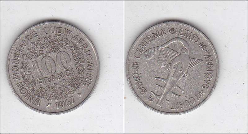 CENTRAL AFRICA 100 FRANCS 1967