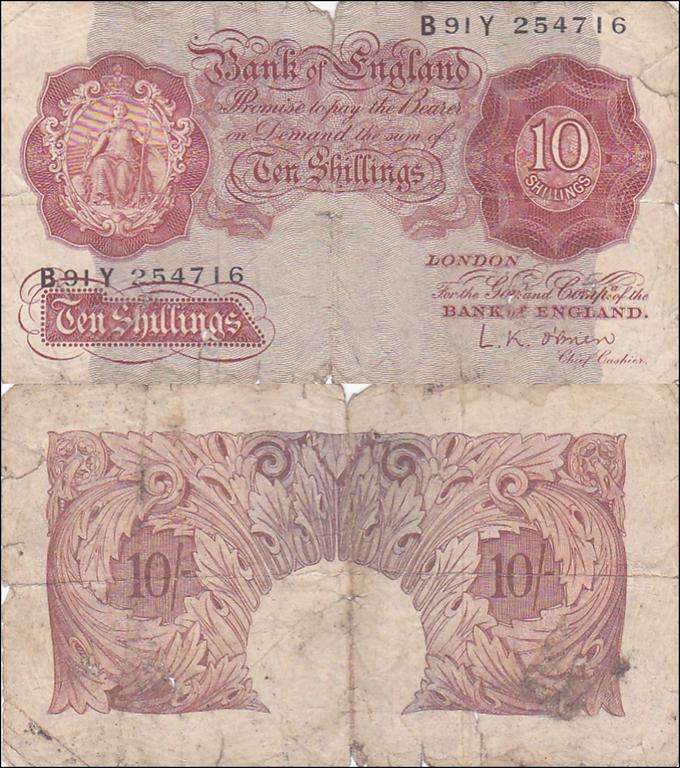 ENGLAND 10 SHILLINGS 1955-60 O BRIEN