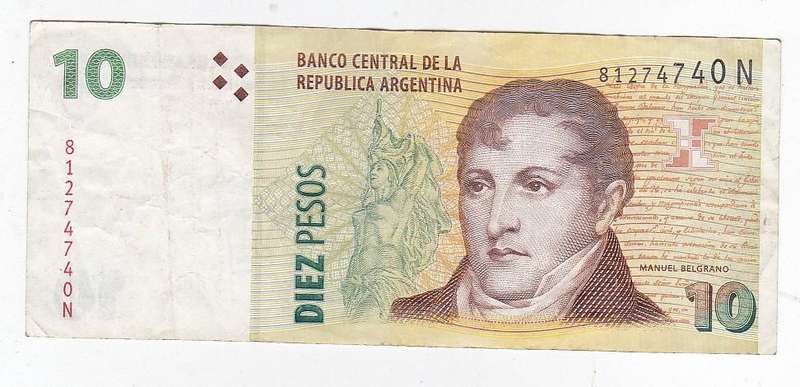 ARGENTINA 10 PESOS FACE VALUE R13.4