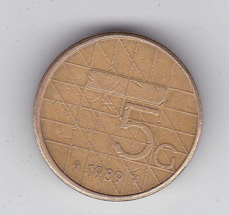 NETHERLANDS 5 GUILDER 1989