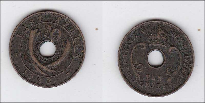 EAST AFRICA 10 CENTS 1922
