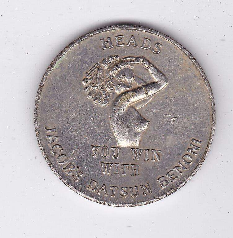JACOB'S DATSUN BENONI "BOOBS AND BUTT" TOSSING TOKEN - CAT VALUE R150