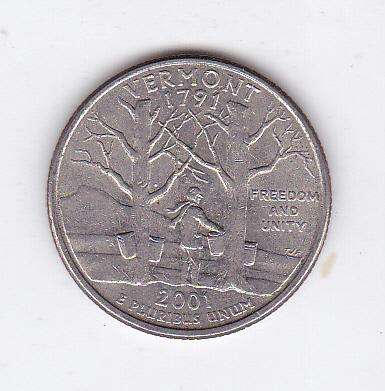 USA QUARTER DOLLAR VERMONT 2001