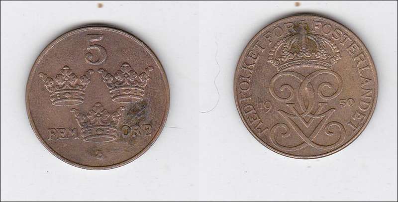 SWEDEN 5 ORE 1950