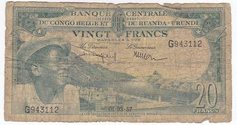 BELGIUM GONGO BURUNDI  20 FRANCS 1957