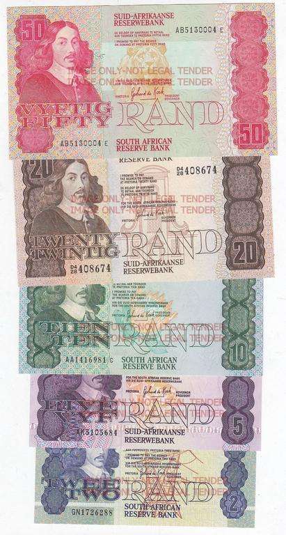 SET R50, R20, R10, R5, R2 EF-AU  DE KOCK 5 NOTES ONE PRICE