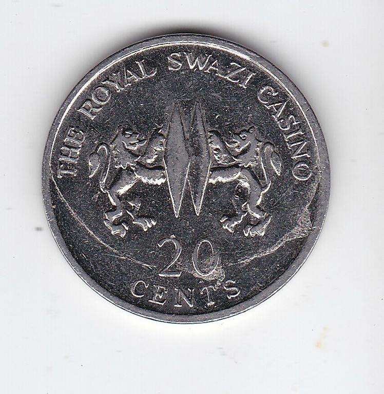 THE ROYAL SWAZI CASINO 20 CENTS GAMBLING TOKEN HIGH GRADE