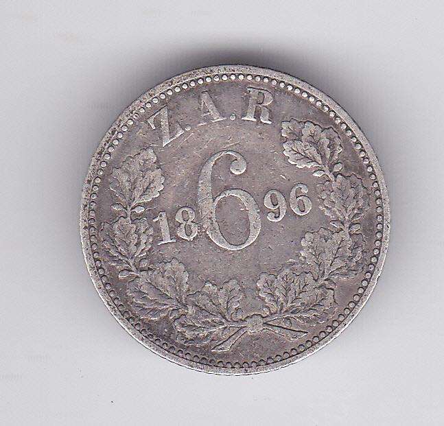 ZAR SIXPENCE 1896 - F = R150 VF = R400