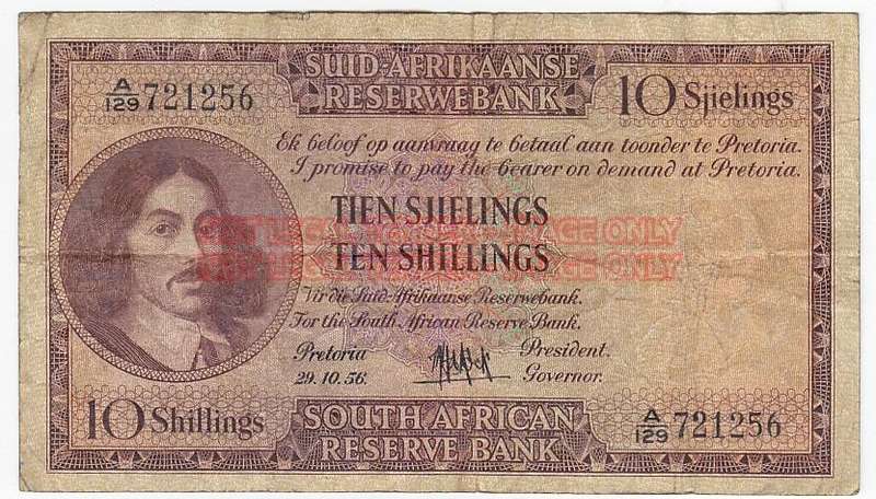 SOUTH AFRICA 10 SHILLINGS M.H. DE KOCK 29.10.56 A129 721256