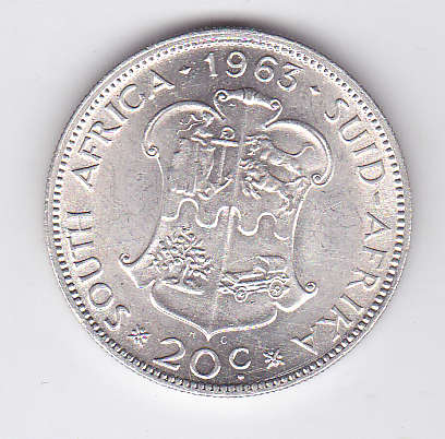 SOUTH AFRICA 20 CENTS 1963 EF/UNC