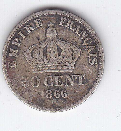 FRANCE 50 CENTS 1866 - SILVER .835 2.5g