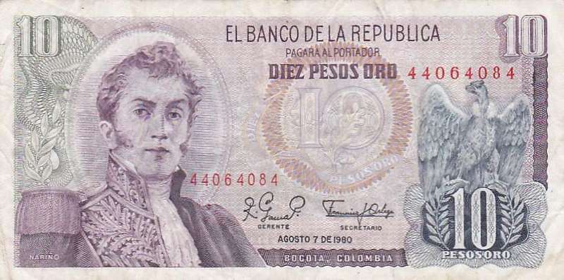 COLOMBIA 10 PESOS 1980