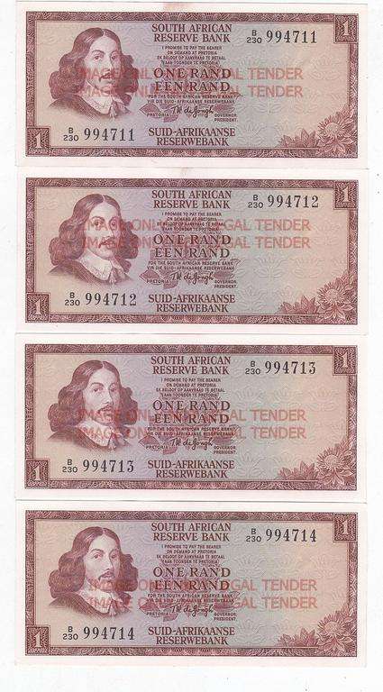S A  ONE RANDS DE JONGH  CONSECUTIVE X 4 B230994711/2/3/4 EF