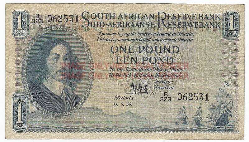 SOUTH AFRICA 1 POUND M.H. DE KOCK 11.3.58 B323 062531