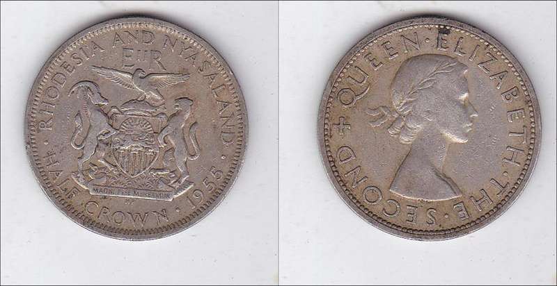 RHODESIA AND NYASALAND HALF CROWN 1955