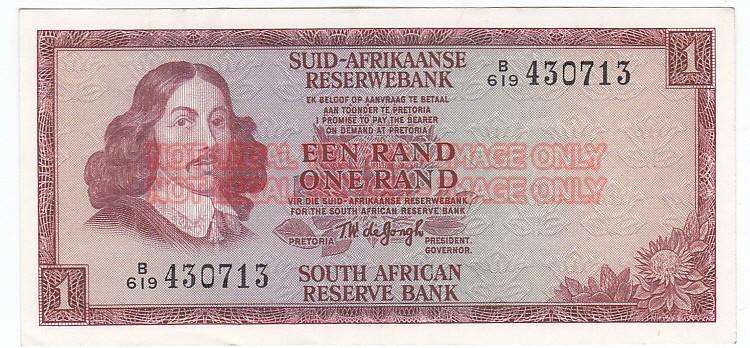 SOUTH AFRICA ONE RAND DE JONGH - HIGH GRADE - # B 619 430713