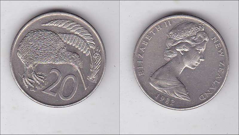 NEW ZEALAND 20 CENTS 1982 HIGH GRADE