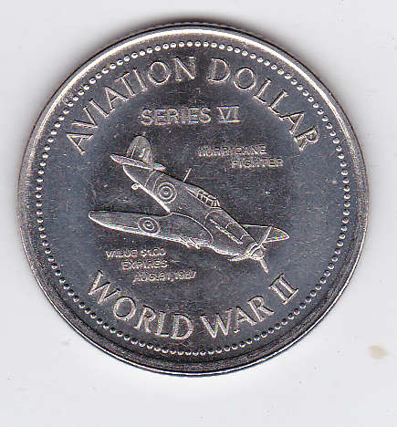 TOWN OF GANDER(CANADA) CHAMBER OF COMMERCE AVIATION DOLLAR WW II EXPIRES AUG 31 1987 EF/UNC
