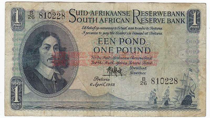 SOUTH AFRICA 1 POUND M.H. DE KOCK 6.4.49 B26 810228