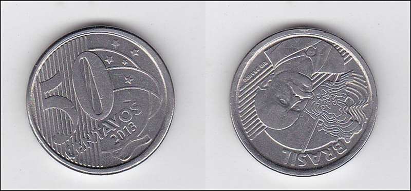 BRAZIL 50 CENTAVOS 2013 FACE VALUE R2.06