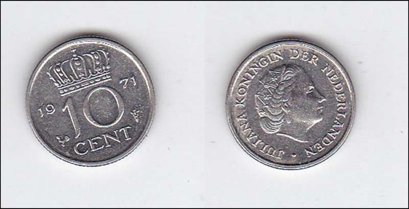 NETHERLANDS 10 CENTS 1971 HIGH GRADE