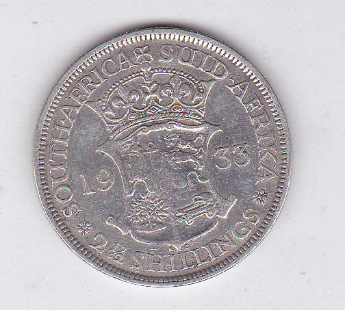 SOUTH AFRICA 2 AND A HALF SHILLINGS 1933 SILVER KEY DATE CAT VALUE F = 1800 VF = R7500