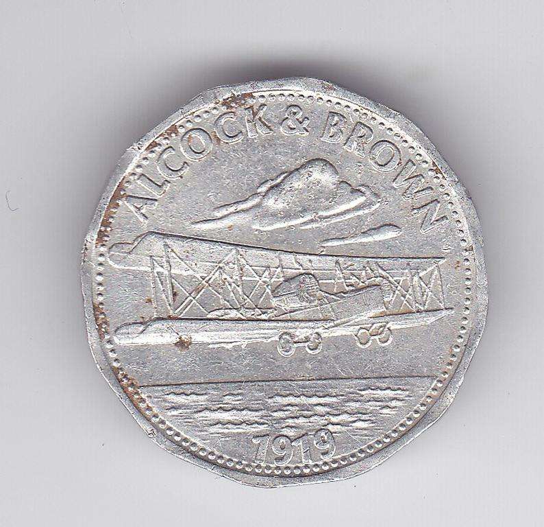 SHELL HISTORY OF FLIGHT ALCOCK & BROWN 1919 TOKEN