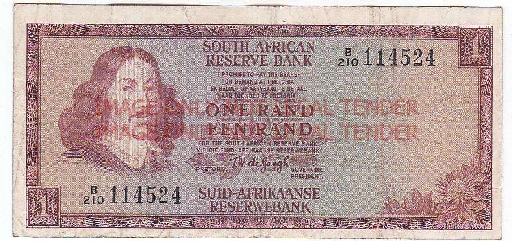 SOUTH AFRICA 1 RAND T.W. DE JONGH B210 114524 / 1973