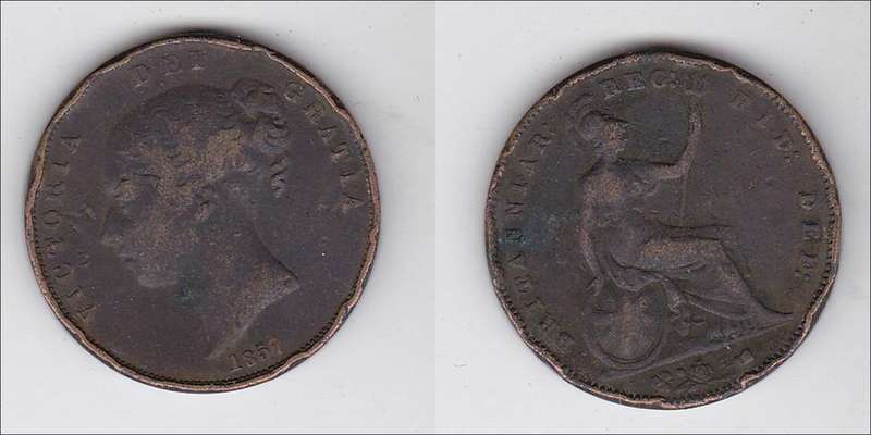 GREAT BRITAIN PENNY VICTORIA 1857 F=$7