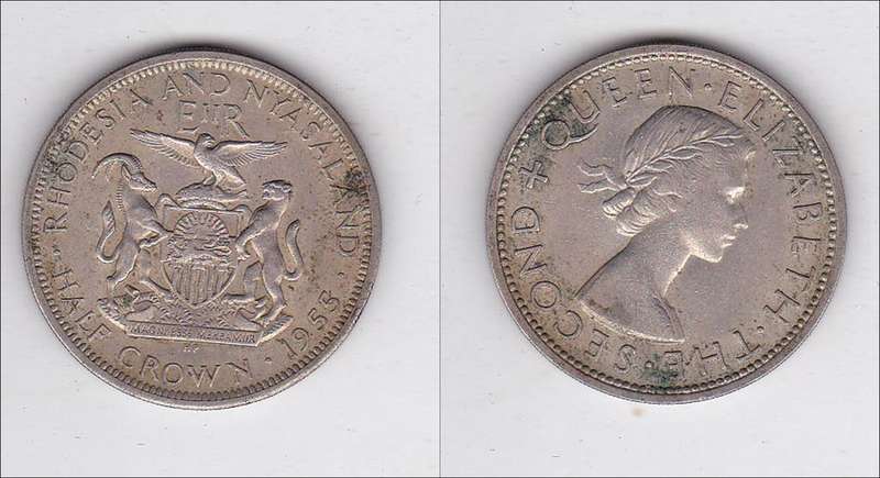 RHODESIA AND NYASALAND HALF CROWN 1955