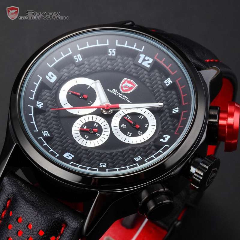 SHARK **GRAN TURISMO** 6 Hands Date 24Hrs RED TRIM CHRONOGRAPH WATCH W/ BOX, PAPERS, LOADED!!
