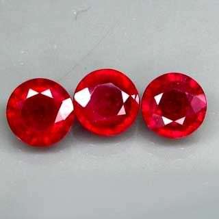 SUPERIOR!!! 3.84Cts.**3pcs**6.5MM.TOP BLOOD RED RUBY LOT - Exact Photos taken of stone!