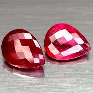 4.47 Ct.*(2pcs) Pair Pear Checkerboard Cut Reddish Pink Ruby Gemstones  - SEE ALL MY ITEMS