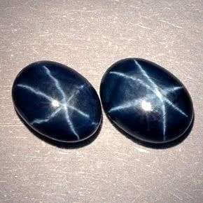 AWESOME!! 3.07ct (Pcs) Natural Blue STAR SAPPHIRE Cabochon Pair  - SEPTEMBER BIRTHSTONE