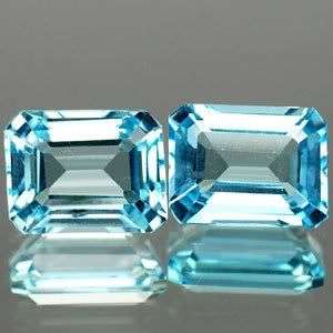 AAA 3.91 CT.*(2pcs)  SPARKLING! Emerald Cut Swiss Blue Topaz Pair - Ezact Photos!
