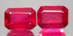 GLOWING PAIR! 2.80ct.AAA Emerald Cut Crimson Rose Red Ruby Gemstones - Exact Photos of the stone!