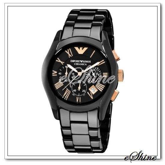 Emporio Armani Gents AR1410 Ceremica Watch Black & Rose Gold