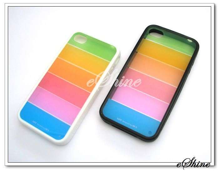 Rainbow Strips On Hard Case Cover For iPhone 4 4S + Free Scree Protector