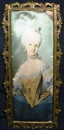 Silk Painting In Gilt Frame - Boy Piper & Girl