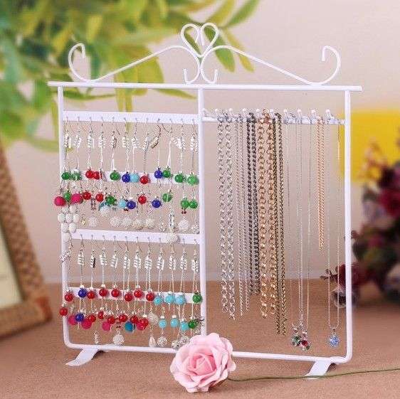 *LOCAL STOCK* WHITE 48 Holes Metal Rack Jewelry Earrings Stud Necklace Display Holder Stand